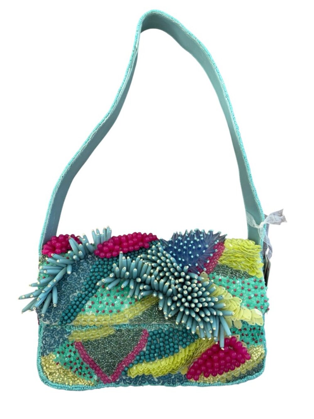 Made in India Vibrant Coral Reef  Hand-Beaded Shoulder Bag